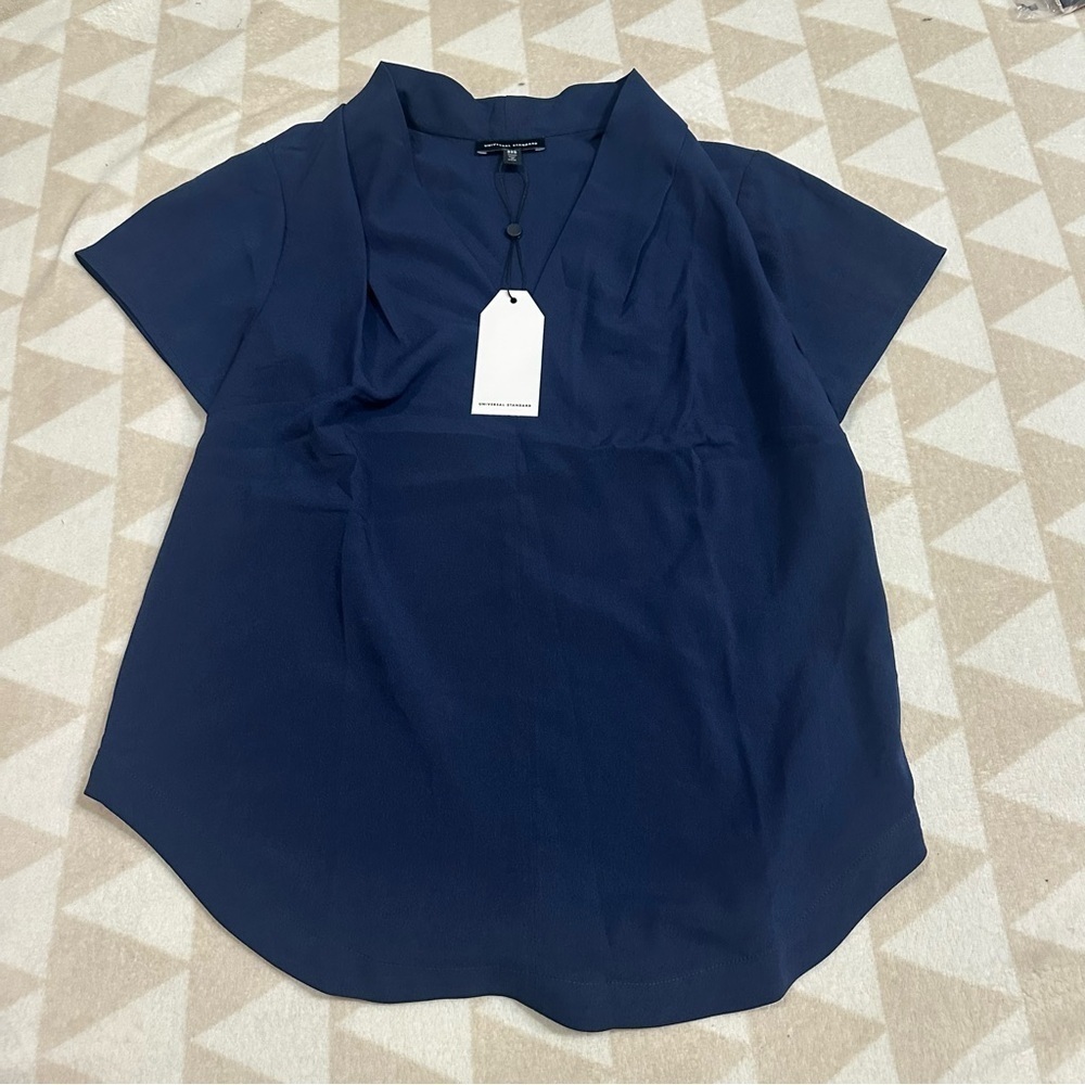 Universal standard navy blue vneck blouse